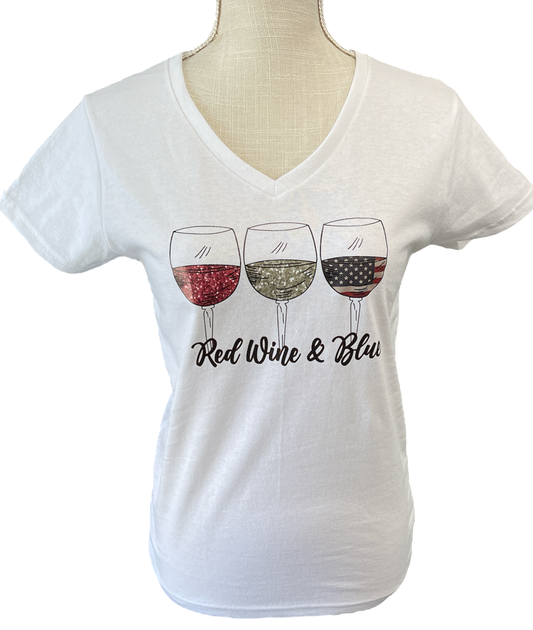 Red Wine and Blue Patriotic Ladies V-Neck T-Shirt