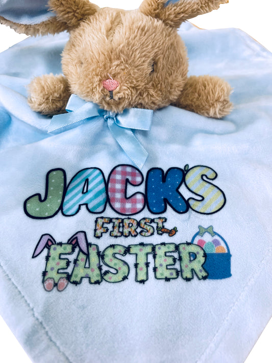 Easter Bunny Lovey Security Blanket - Personalized 13" Square Bunny - 2 Colors