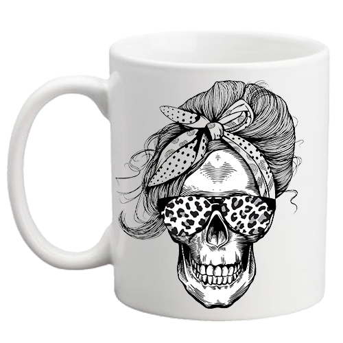 Skull Leopard Messy Bun Mug